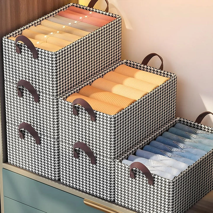 Home organization solution: a foldable clothing bin for wardrobe drawers, keeping items tidy and accessible
