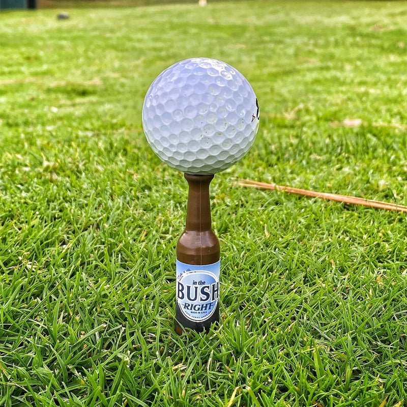 A close-up view of the unique top design of a novelty beer bottle golf tee, durable and fun.