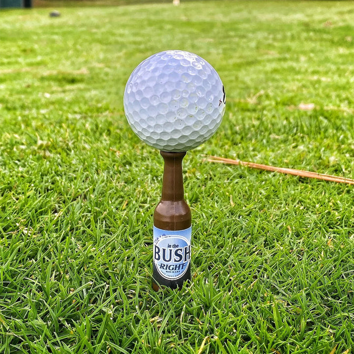 A close-up view of the unique top design of a novelty beer bottle golf tee, durable and fun.