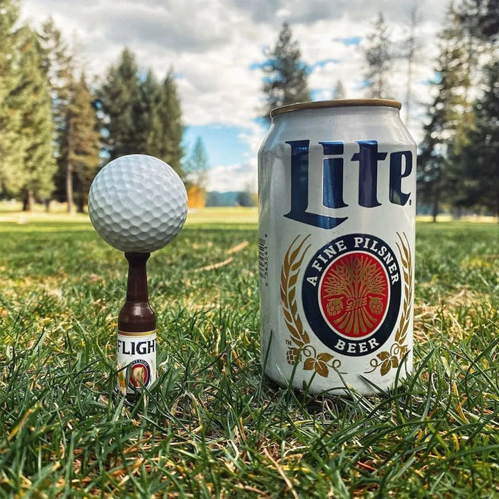 Durable and eco-friendly beer bottle golf tees, a perfect gag gift for golfers with a sense of humor.