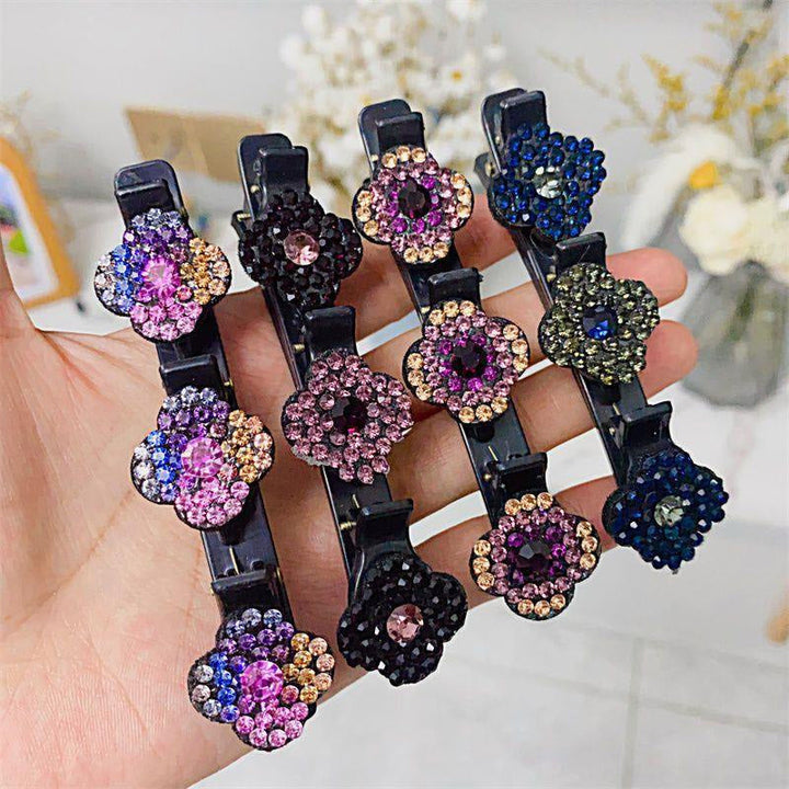 Luxury set of four crystal stone braided hair clips for a sophisticated look