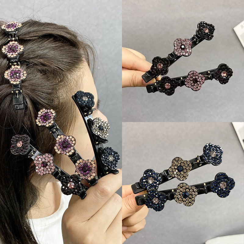 Set of 4 rhinestone braided hair clips for women, perfect for elegant hairstyles