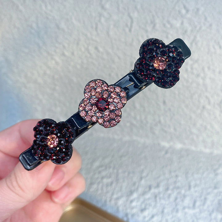 A set of 4 women's hairclips, intricately braided with shimmering crystal stones