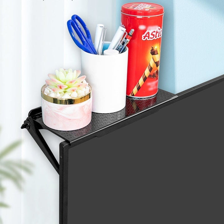 Side profile of Universal Monitor Top Shelf Desk Organizer, demonstrating its adjustable and foldable design.