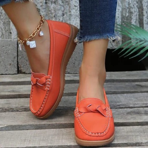 Close-up of the non-slip sole on supportive women's walking shoes, designed for safety and stability.