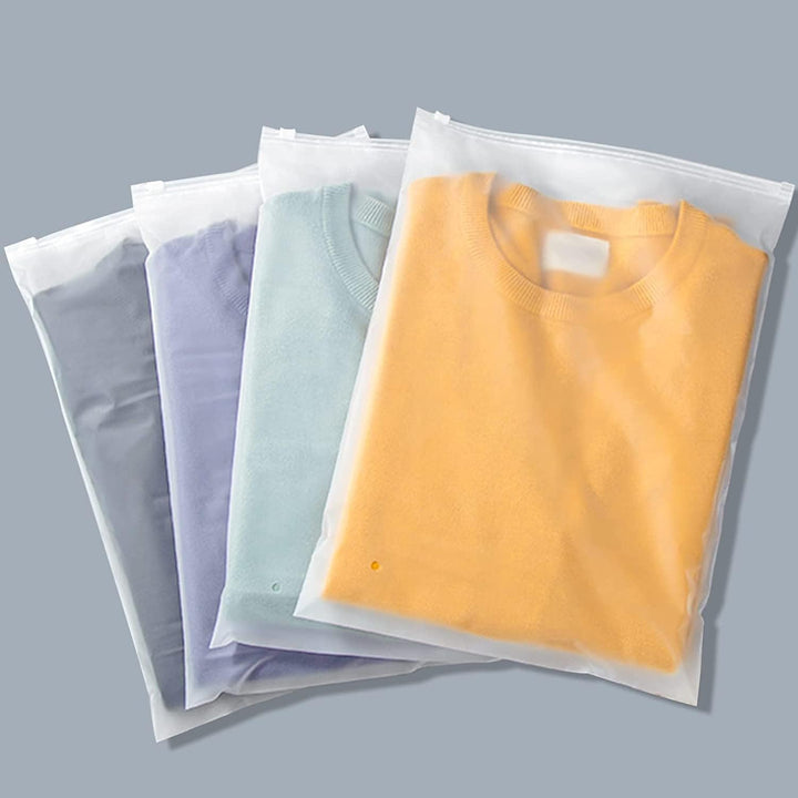 Durable frosted garment bags with zip lock closure for ultimate protection.