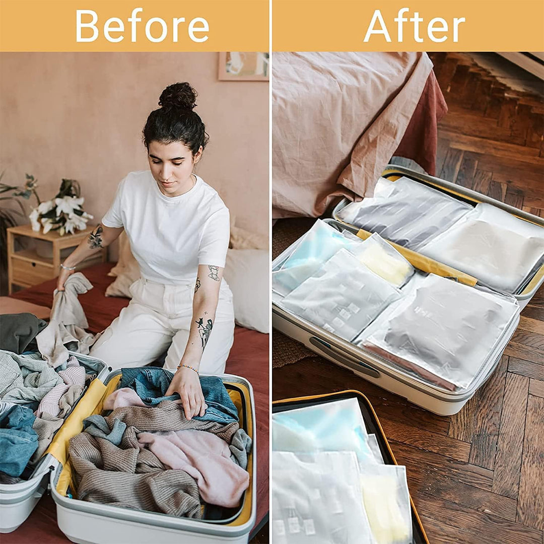 Travel essentials: Frosted packing bags, dustproof & waterproof, for easy organization.