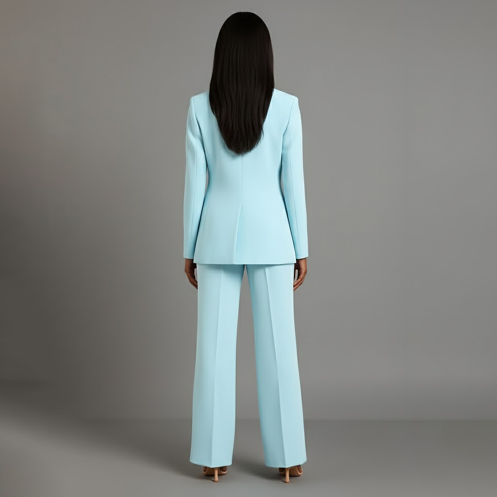 Women's formal suit set, featuring expertly tailored trousers that complement the long blazer.
