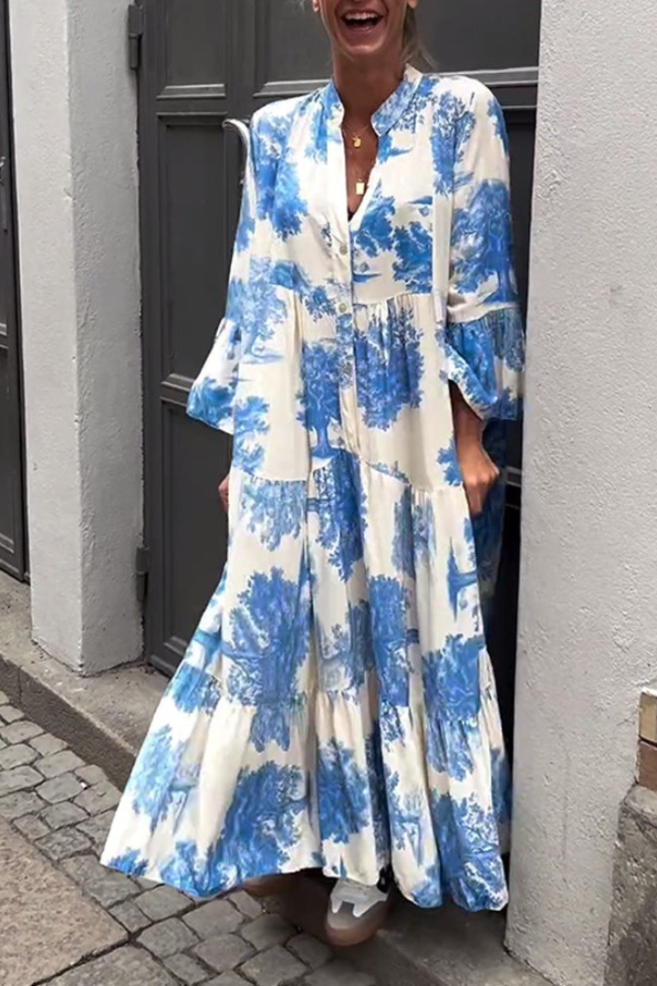 Relaxed fit Isla maxi dress for women, showcasing its elegant flowy silhouette and comfortable design.