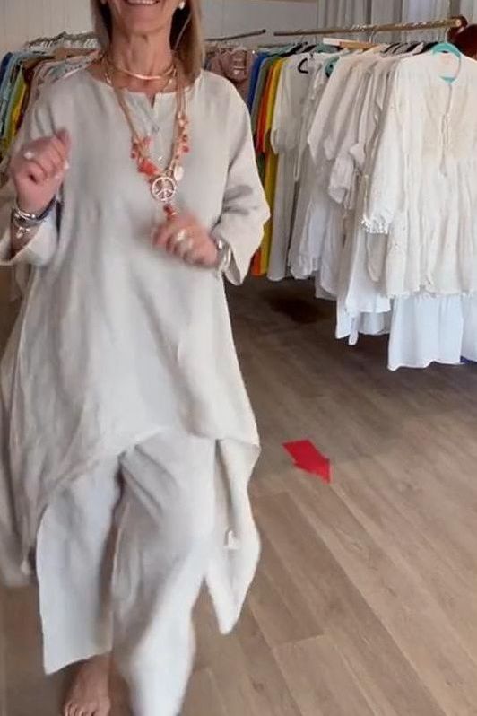 Model in women's chic outfit set, showcasing coordinated elegant ensemble and versatile style.