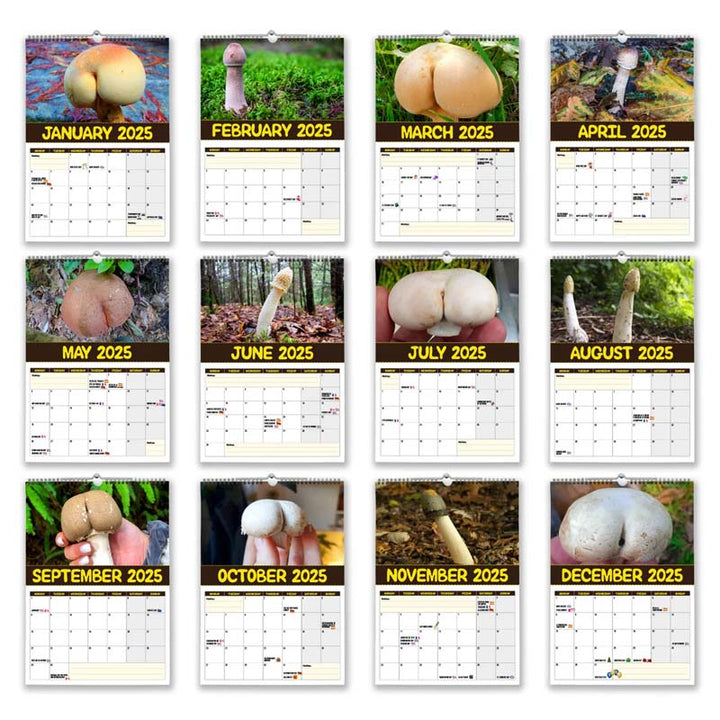 Stacked Fungi Wall Calendars, ready for shipping, showcasing the elegant mushroom and fungi planner design