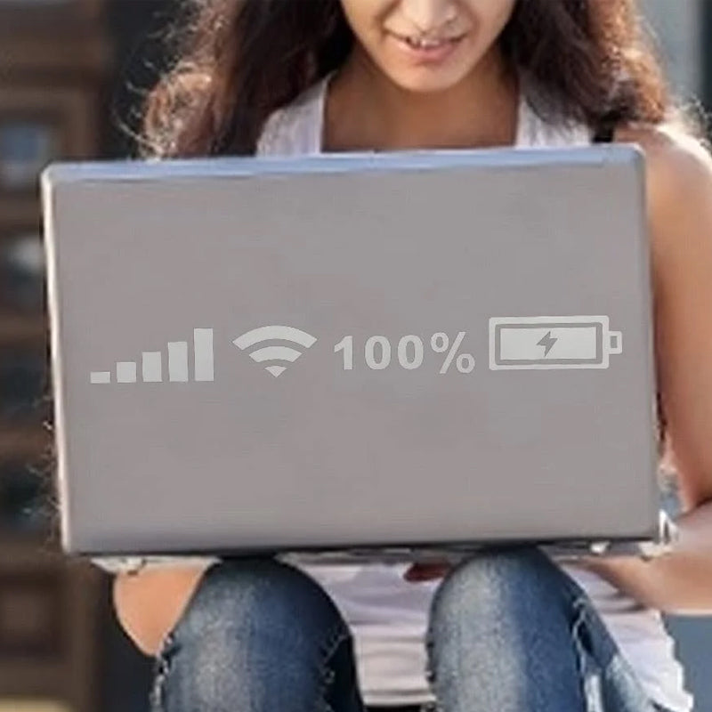 Laptop decal: 'low battery' humor, reflective and durable vinyl sticker