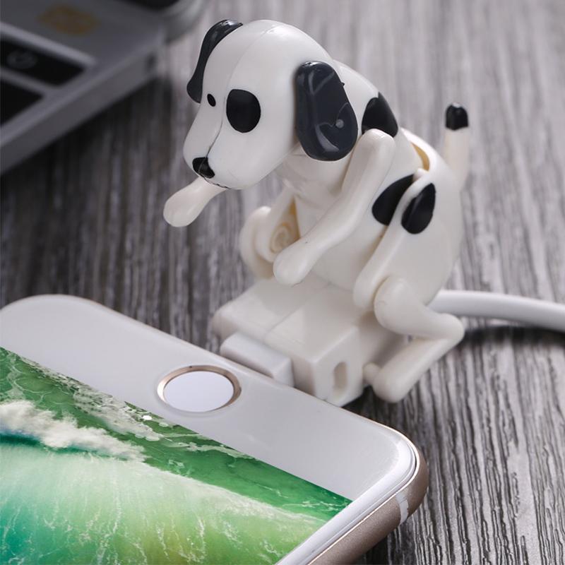 Dog wagging butt fast charging data cable for smartphones, compatible with USB-C, Lightning, Micro-USB