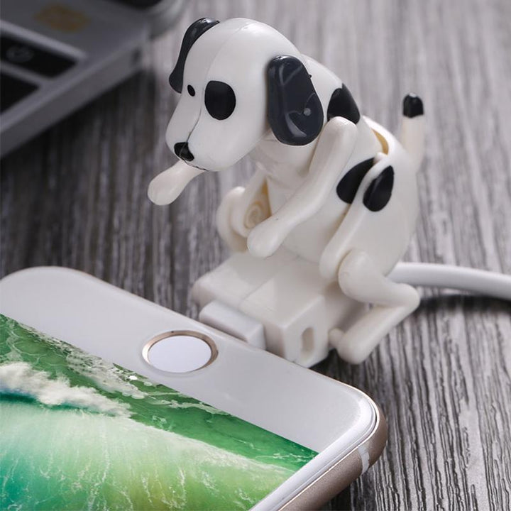 Dog wagging butt fast charging data cable for smartphones, compatible with USB-C, Lightning, Micro-USB