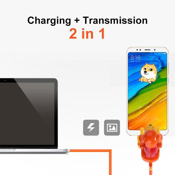 Fast charge and data transfer cable with a playful dog design, universal compatibility for phones