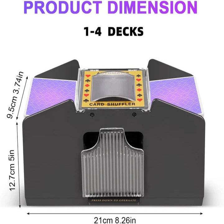 Automatic card shuffler for playing cards, ensuring quick, fair shuffles for casino-style games.