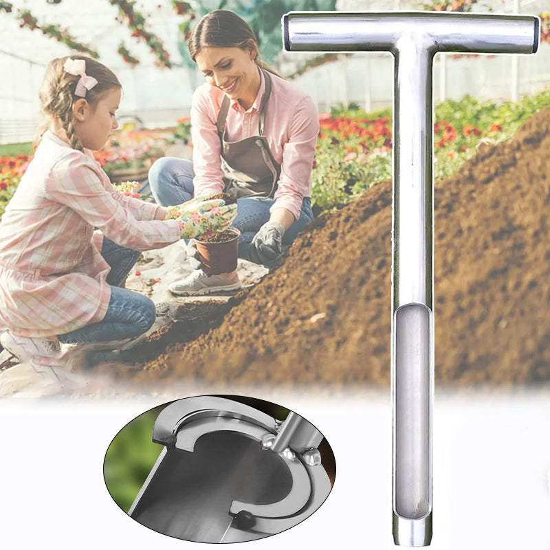 Durable garden planting tool with comfortable grip for efficient transplanting
