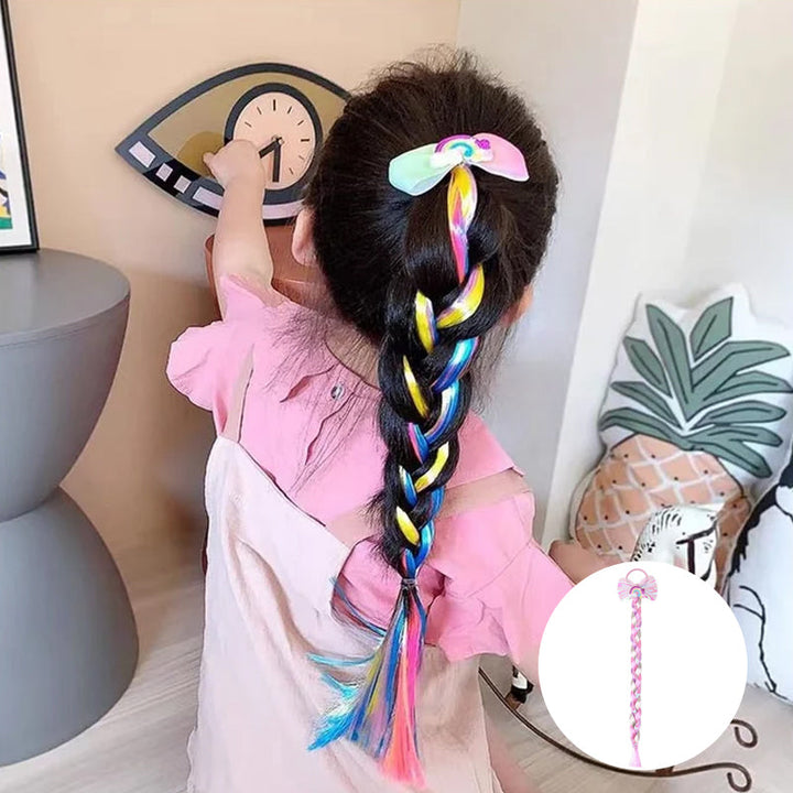 Girls' colorful braided hair extensions, perfect for kids' party hair or a fun costume accessory