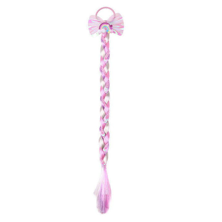 Various colorful braided hair extensions on a white background, a playful girls' hairpiece