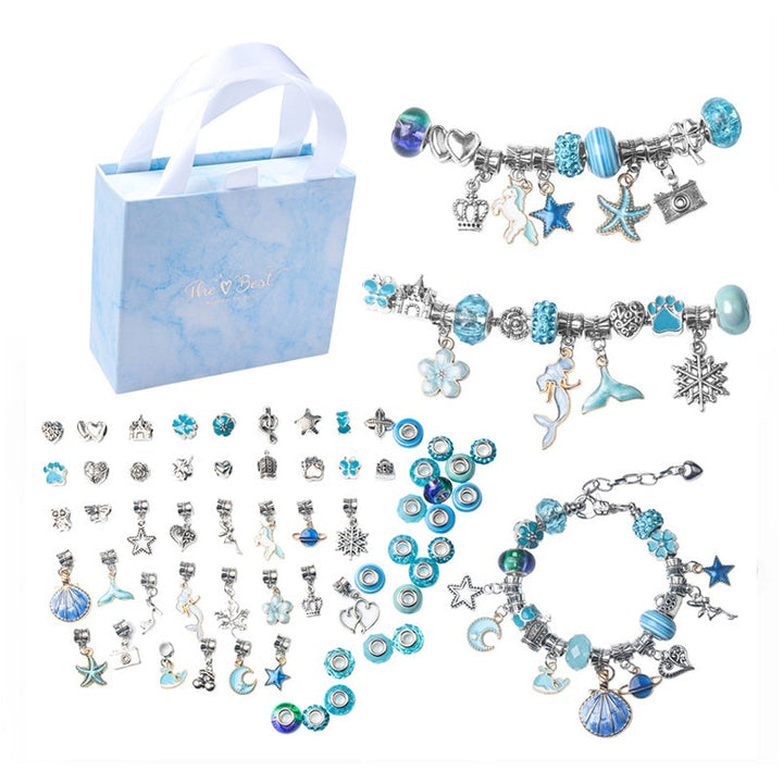 Brightly colored beads in various shapes and sizes from the Girls' DIY Bracelet Making Kit.