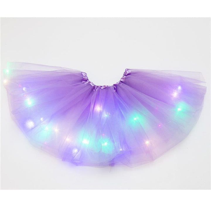 Child wearing a luminous princess tutu skirt with LED lights, magical and enchanting costume