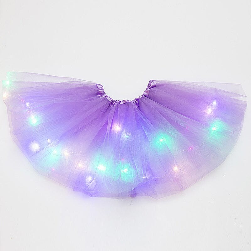 Girls' and Womens' LED tutu skirt in a dark room, lights brilliantly illuminated, show-stopping