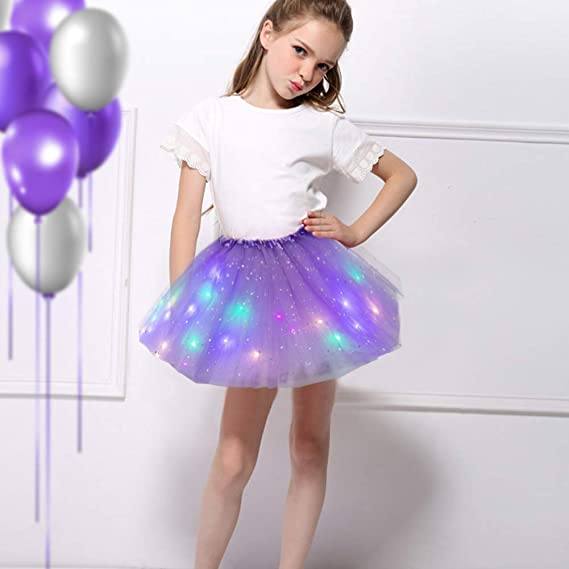 Pink LED tutu skirt for girls, glowing costume accessory, princess birthday party outfit