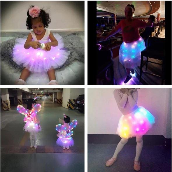 Multi-color LED tutu skirt, sparkling girls' dance wear, vibrant party costume for women