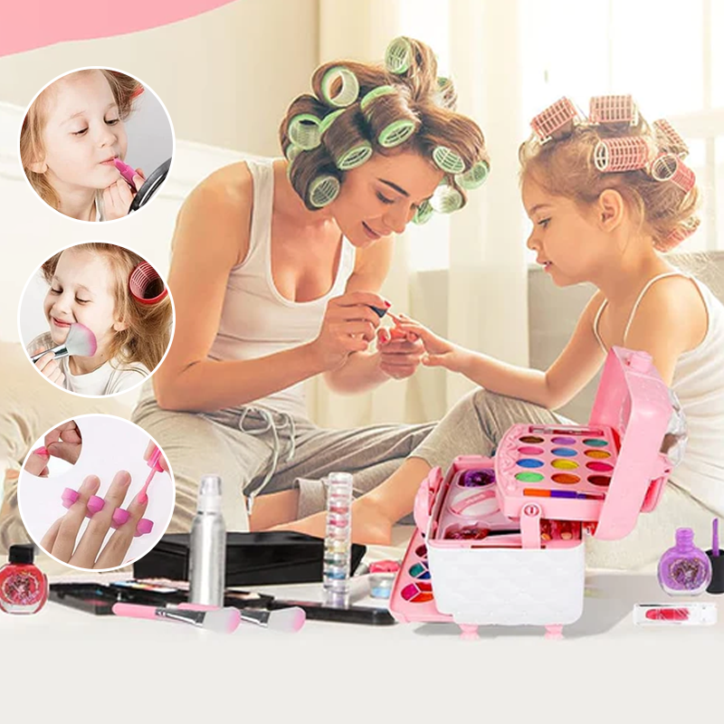 Girls pink washable play makeup kit in a portable case, perfect beauty gift for kids
