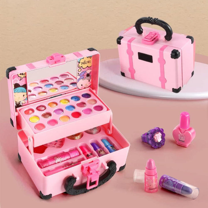 Toddler girl's first washable makeup kit, designed for safe and fun imaginative play