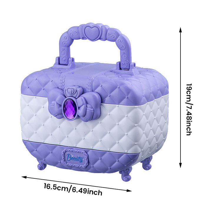 Girls' portable makeup case in pink, filled with non-toxic and washable play beauty items