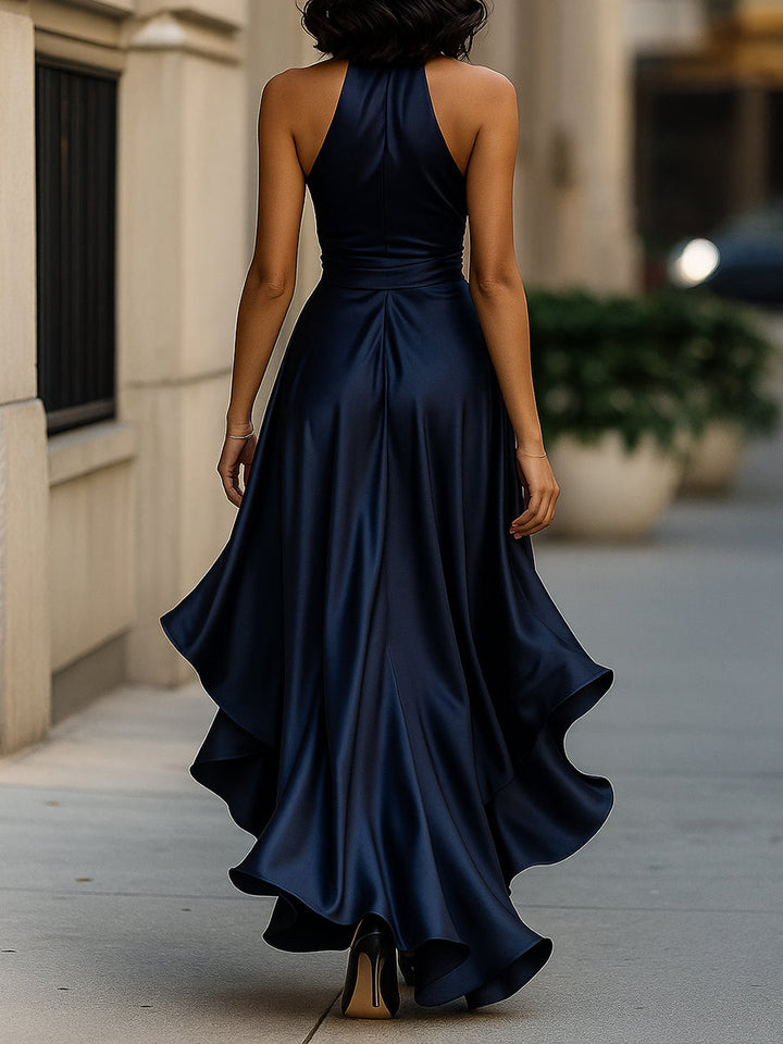 Sophisticated women's formal wrap maxi dress, deep V-neck, glamorous for special occasions & evening wear.