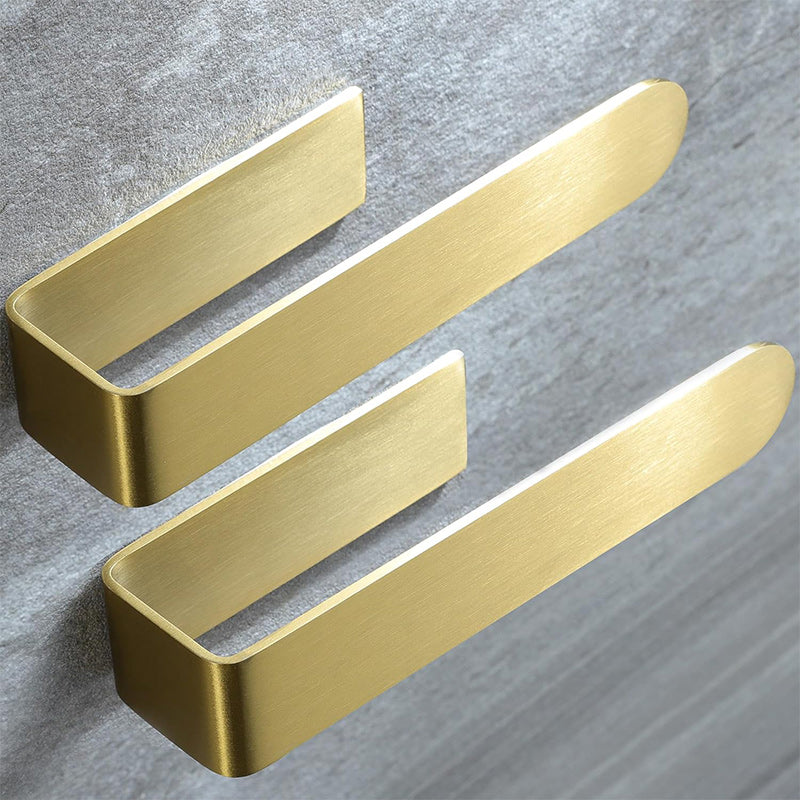 Gold adhesive stainless steel towel rack, modern, perfect for bathroom organization.