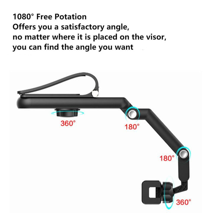 Product shot of the universal car sun visor phone mount, highlighting its versatility.