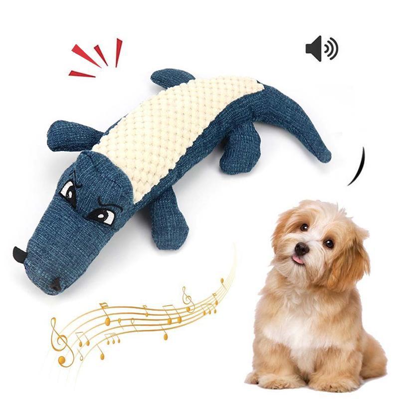 Green plush crocodile squeaking chew toy for dogs, durable pet supplies for playful pups