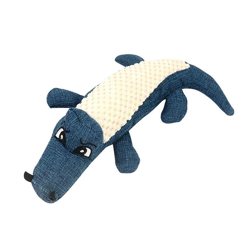 Child and dog interacting with the Pet Crocodile Squeaking Chew Toy, fun pet supplies for families