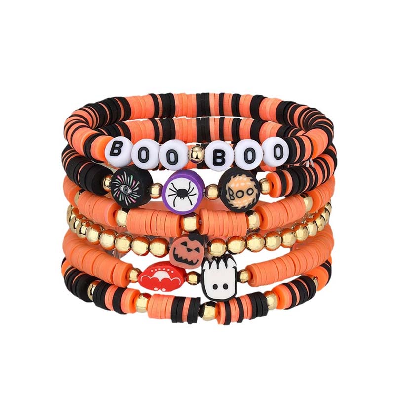 Assortment of Halloween-themed beaded bracelets, a fun and festive accessory.