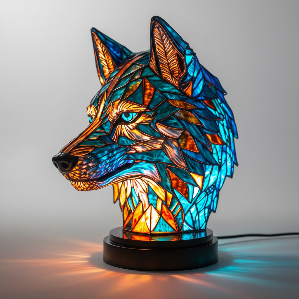 Vibrant mosaic animal head lamp, ideal as a statement piece or a unique gift.