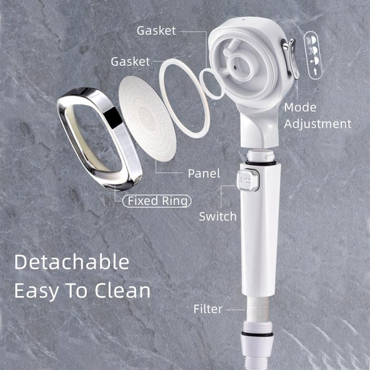 Universal handheld shower head featuring a convenient pause switch, ideal for pet showering and water conservation.