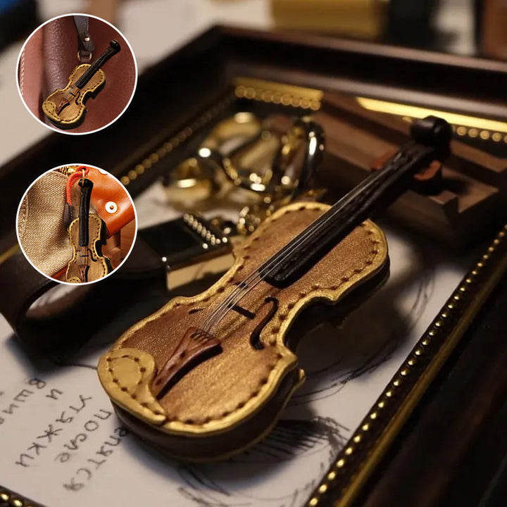Handmade leather violin keychain, music gift for musicians & string instrument lovers
