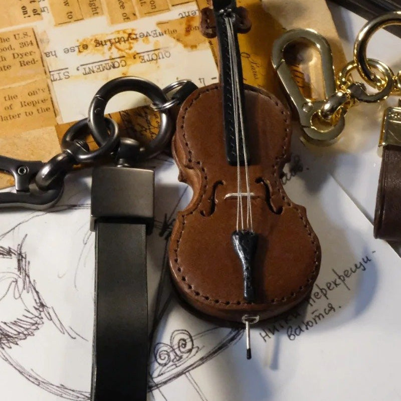 Gift-ready leather violin keychain, a thoughtful present for musical instrument fans