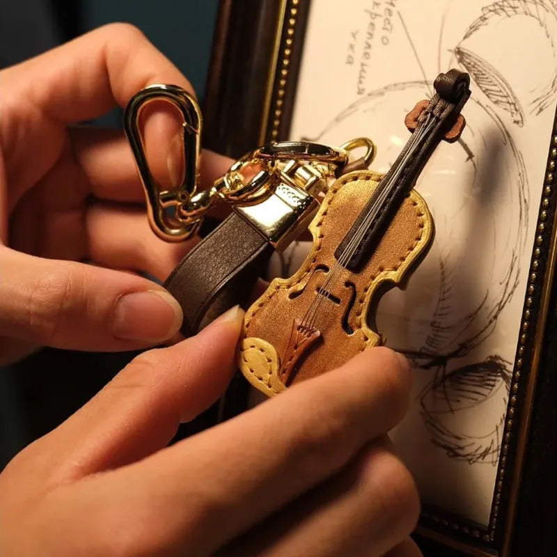 Premium quality leather violin keychain, durable and stylish music gift for him/her