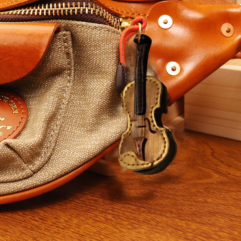 Set of two leather musical instrument keychains: violin & cello, perfect gift ideas