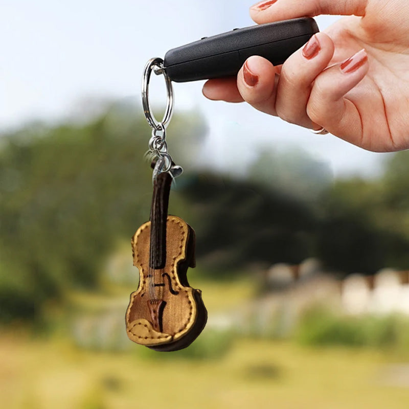 Unisex leather violin keychain, a charming music gift for any instrument player