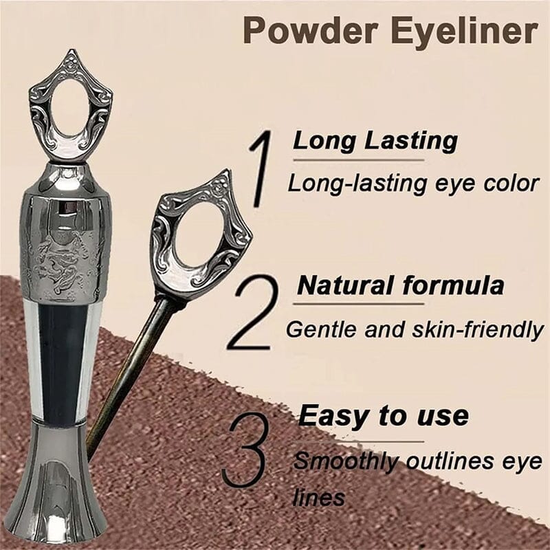 Natural powder eyeliner in an open jar, showcasing its fine texture & rich pigment, beauty makeup.