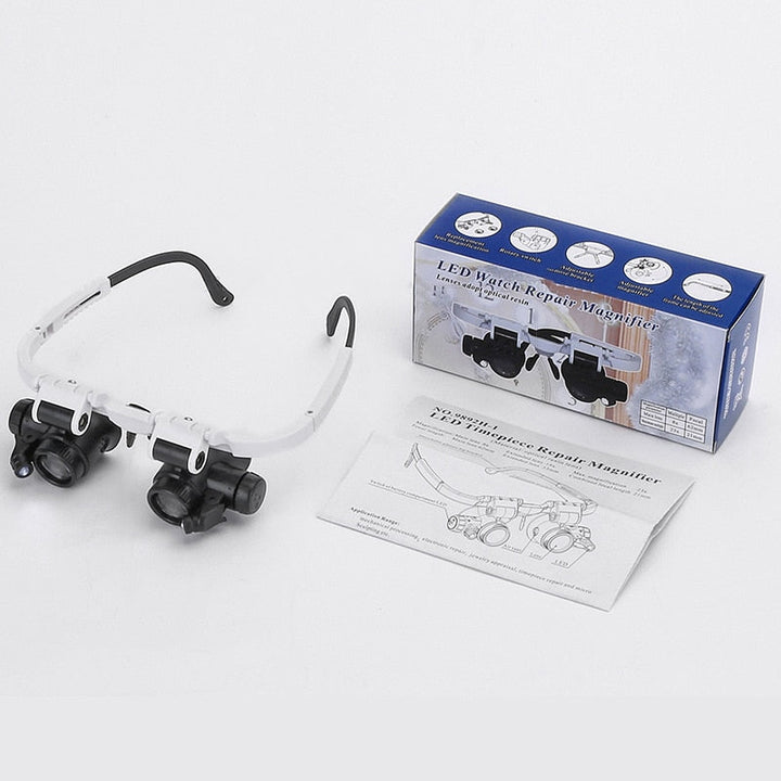 Versatile hands-free LED magnifier with multiple lenses (8x, 15x, 23x) for hobbies like crafting and precision tasks.
