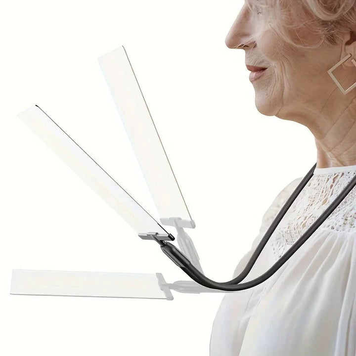 Ergonomic unisex hands-free magnifier with flexible neck, a comfortable reading and crafting aid for all ages.