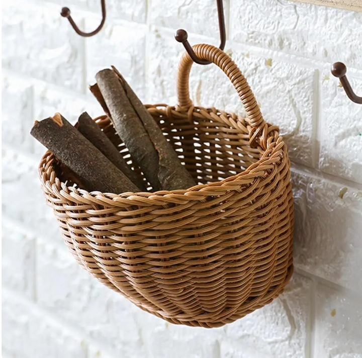 Versatile handwoven storage baskets with handles for wall decor, great for plants or small essentials.