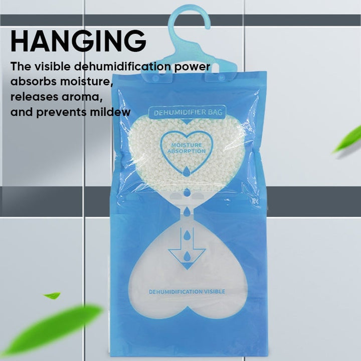 Moisture absorber hanging in a closet, effective desiccant for humidity control & fresh air.