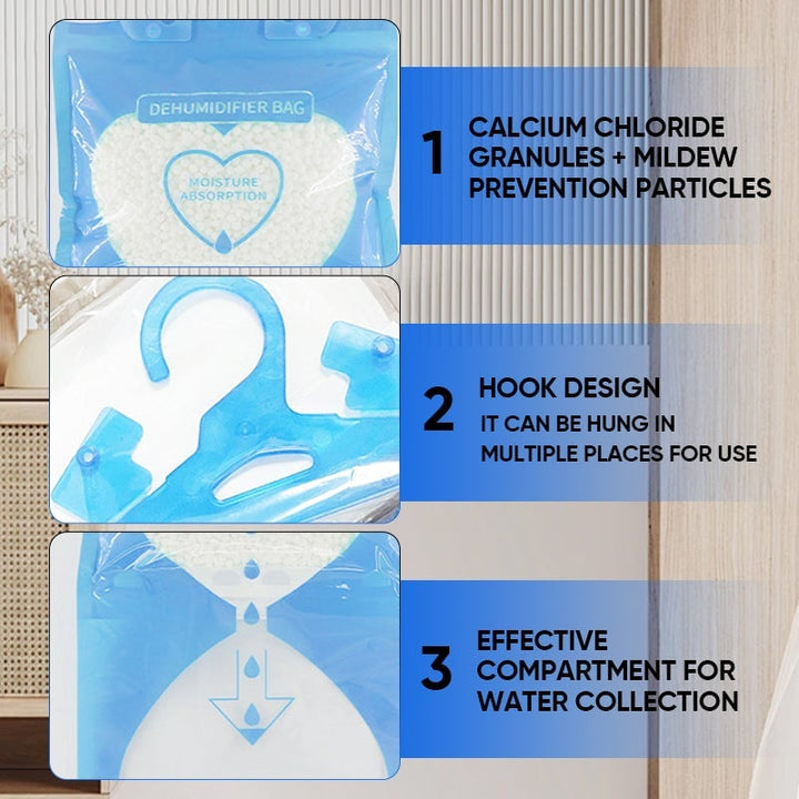Desiccant bag for closets, controlling humidity, preventing musty smells and mildew.